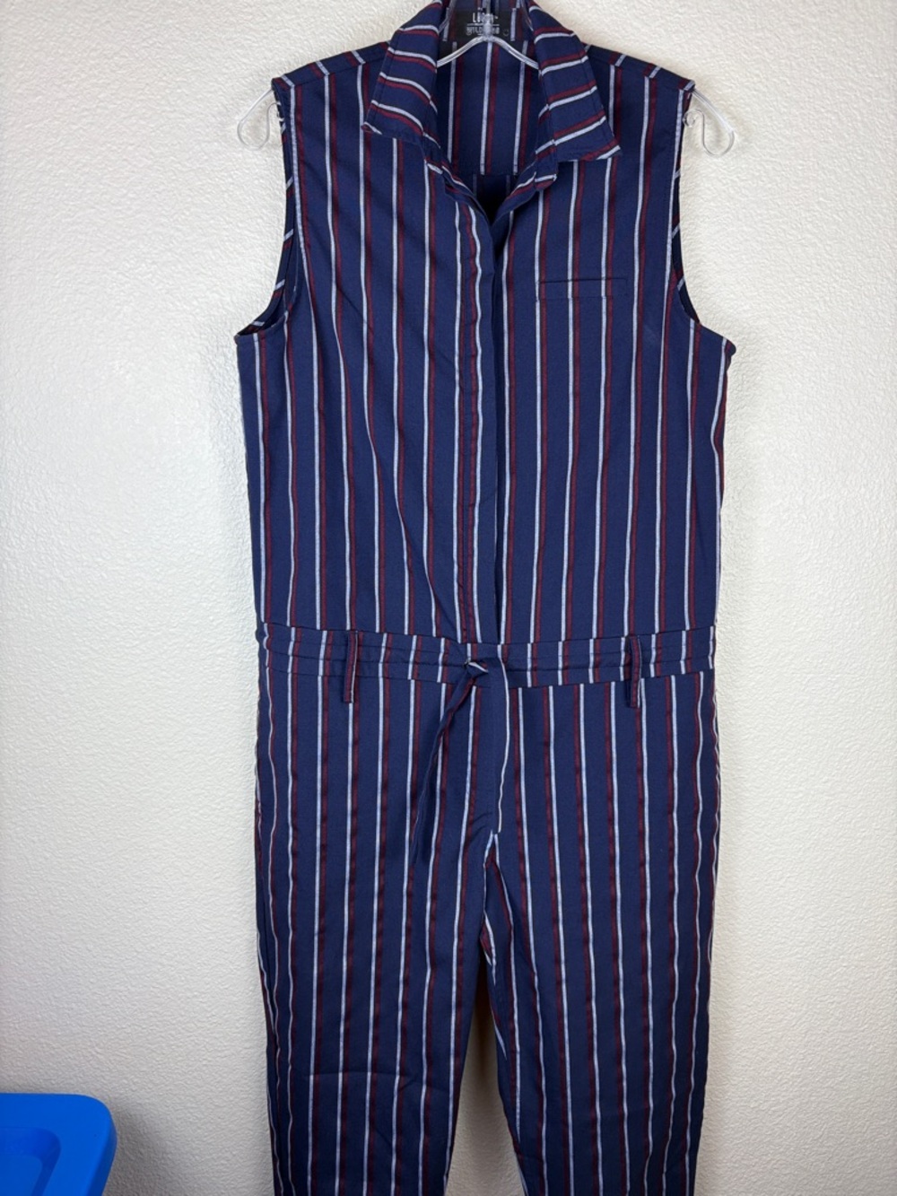 Lucca Exclusively for Wildfang Striped Red White Blue Sleeveless Jumpsuit Size S